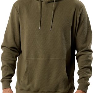 Waffle Knit Pullover Hoodie for Men S-4XL Slim Fit Fall Knitted Waffleknit Textured Thermal Hooded Sweater