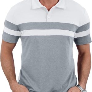 Mens Polo Shirts Short Sleeve Color Block T Shirt Summer Lightweight Casual Golf Shirts