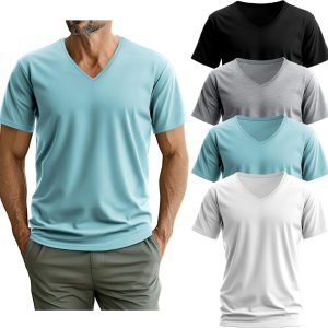 4 Pack Men's Cotton Shirts M-7XL Regular and Big and Tall Short Sleeve V Neck Oversized Casual Summer Tee