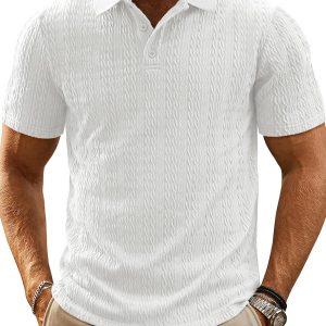 Mens Polo Shirts Short Sleeve Casual Collared Shirts Textured Stretchy Golf Shirts