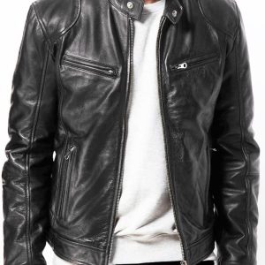 Men's Black Genuine Lambskin Leather Biker Jacket  REAL BROWN MOTORCYCLE JACKETS FOR MEN