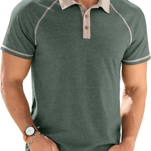 Mens Short Sleeve Polo Shirts Cotton Golf Shirts Fashion Casual Raglan